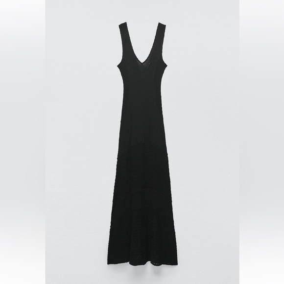 Zara LONG V-NECK DRESS WITH STRAPS. Black. Sizes S, M. New with Tags. - Picture 6 of 9